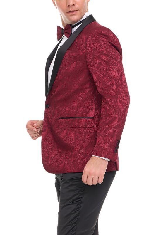 Mens Floral Tuxedo Jacket Paisley Shawl Lapel Suit Blazer Dinner Jacket for Prom, Wedding - Matching Bowtie Included