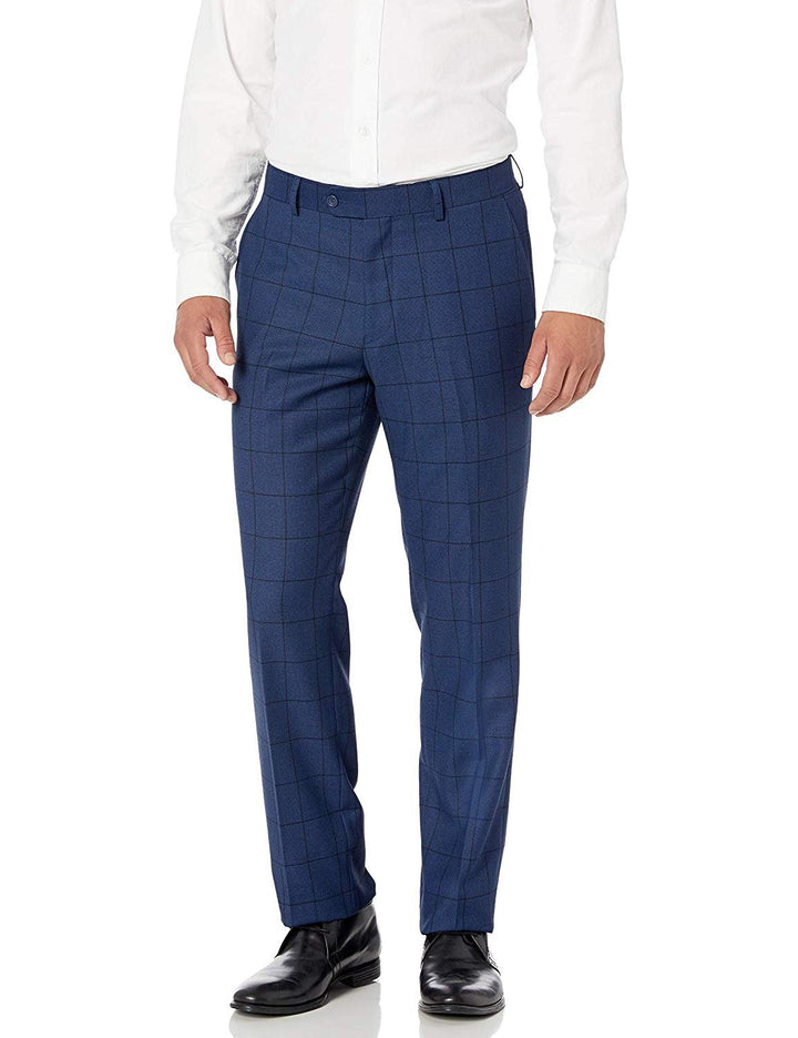 Adam Baker Men's Blue Plaid & Navy Modern Fit 2-Piece Single Breasted Two Button Wool/Silk Blend Suit