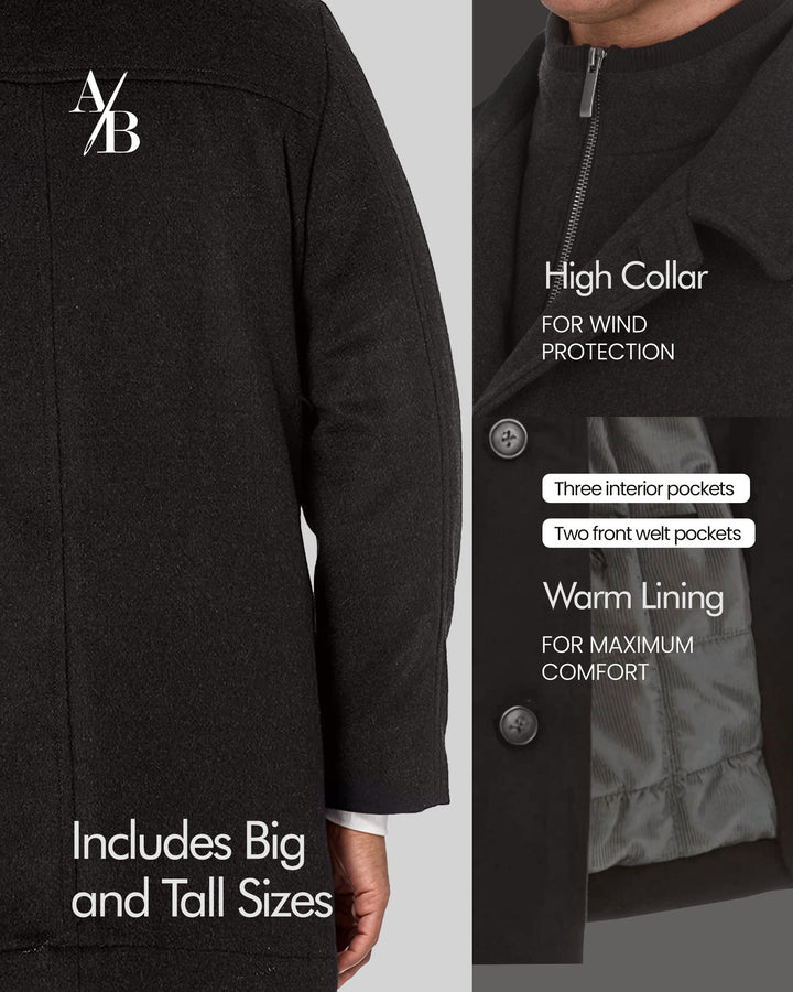 Adam Baker Men's Classic Fit Top Coat Wool Blend Overcoat Car Coat with Bib (Including Big & Tall)