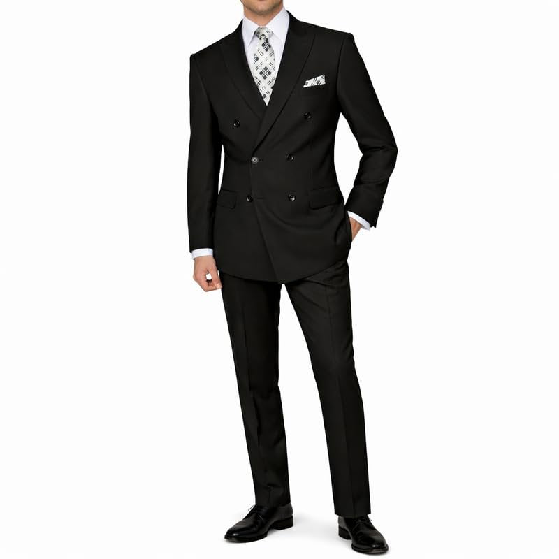 Adam Baker Men's Modern Fit Double Breasted Wool 2-Piece Suit Set | Jacket & Pants