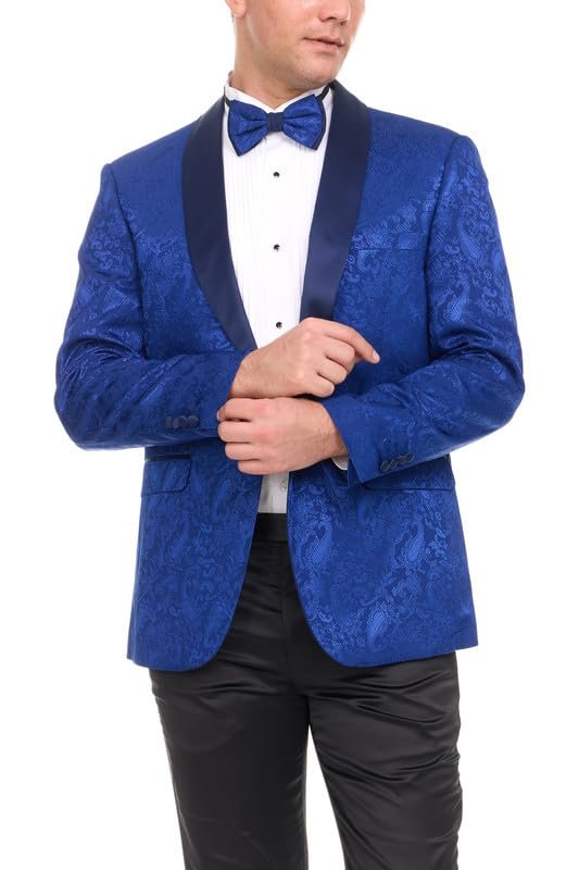 Mens Floral Tuxedo Jacket Paisley Shawl Lapel Suit Blazer Dinner Jacket for Prom, Wedding - Matching Bowtie Included