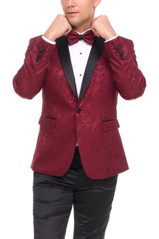 Mens Floral Tuxedo Jacket Paisley Shawl Lapel Suit Blazer Dinner Jacket for Prom, Wedding - Matching Bowtie Included
