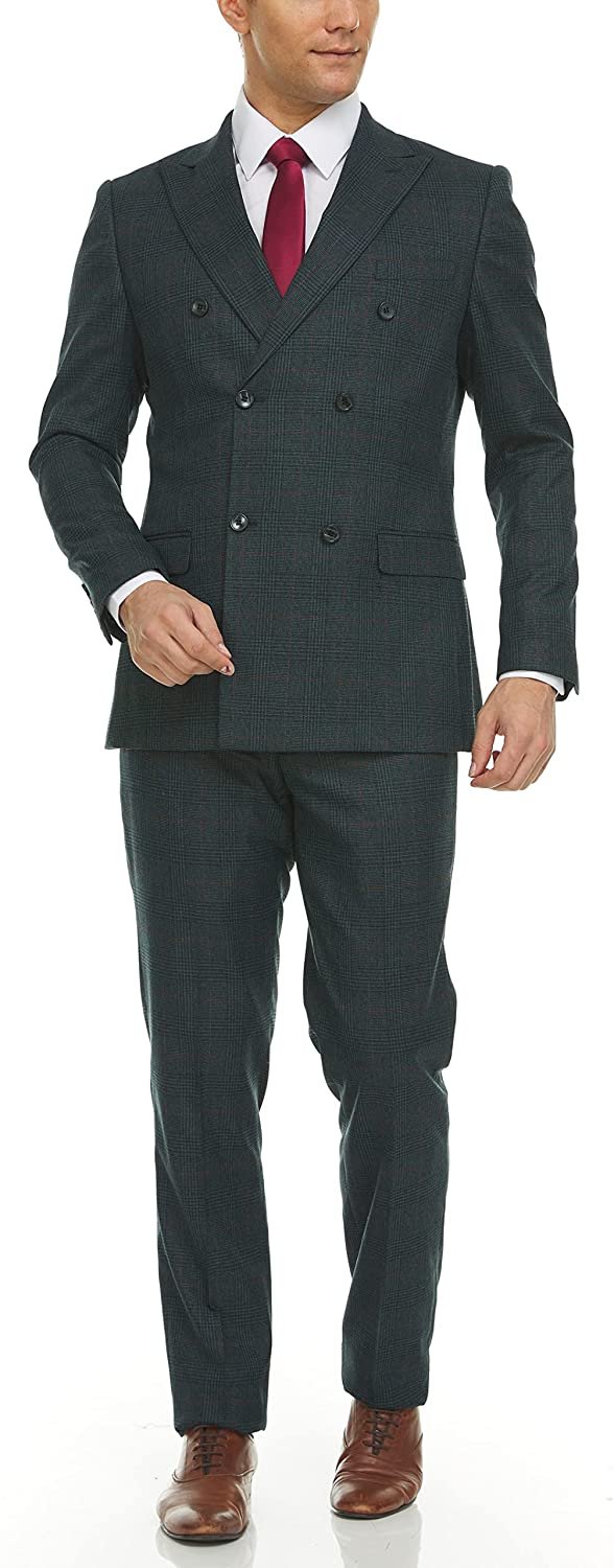 Adam Baker Men's Slim Fit Double Breasted 2-Piece (Jacket & Pants) Suit Set