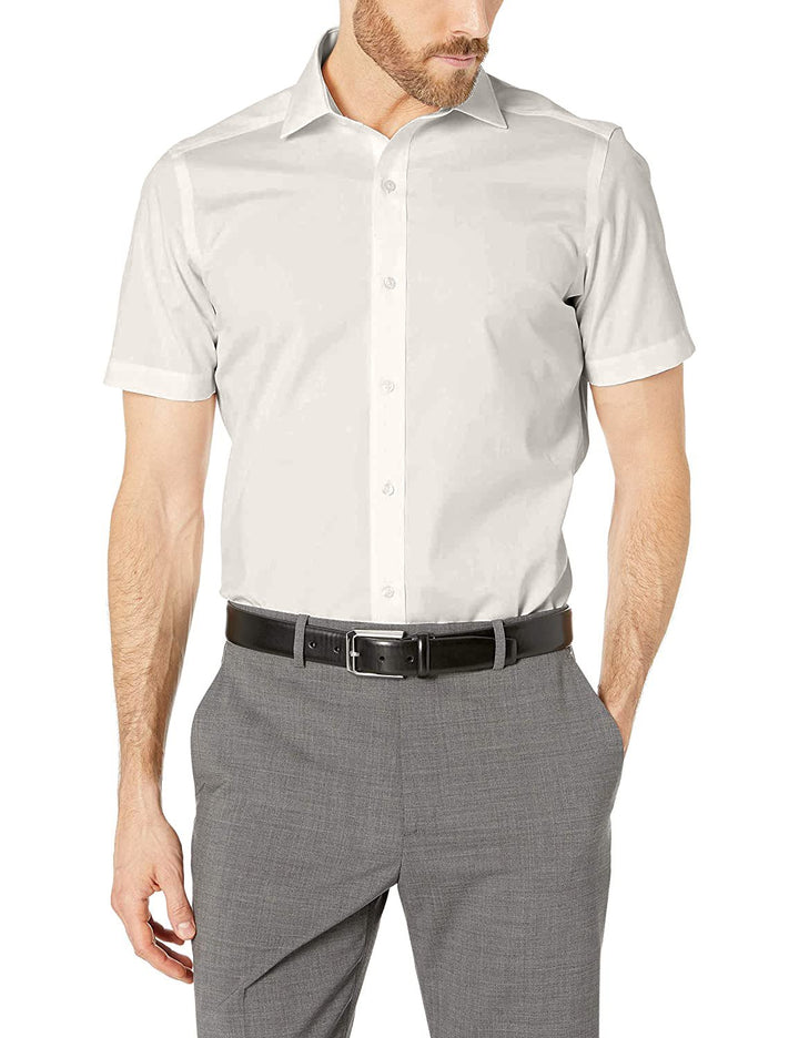 Gentlemens Collection Men's Slim Fit Short Sleeve Easy Care Solid Dress Shirt