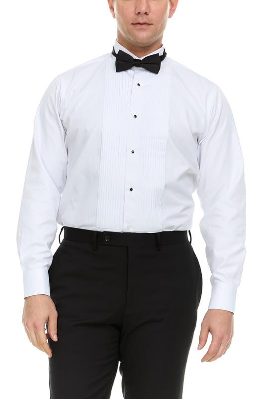 Adam Baker Men's Slim Fit Convertible Cuff Laydown & Wingtip Collar Tuxedo Shirt - Cufflinks & Bow Tie Included