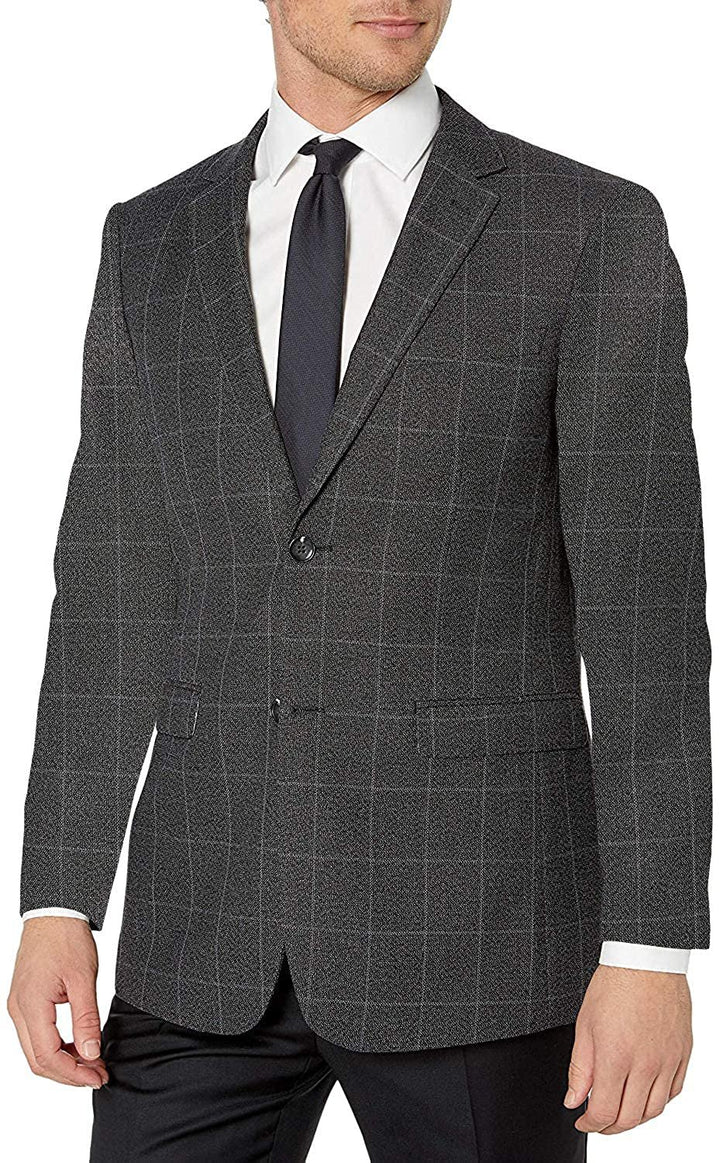 Adam Baker Men's Single Breasted 100% Wool Ultra Slim Fit Blazer/Sport Coat - Grey Windowpane
