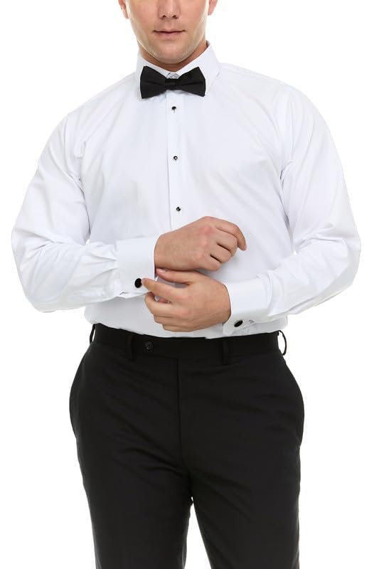 Adam Baker Men's Slim Fit Convertible Cuff Laydown & Wingtip Collar Tuxedo Shirt - Cufflinks & Bow Tie Included