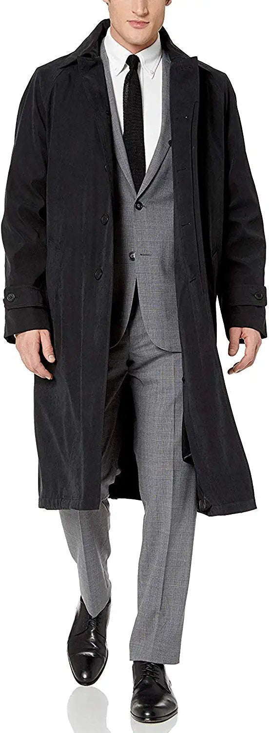 Adam Baker Men's Black & Taupe Single Breasted Full Length Trench Coat All Year Round Raincoat