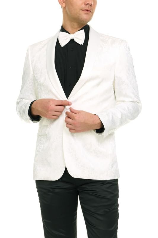 Mens Floral Tuxedo Jacket Paisley Shawl Lapel Suit Blazer Dinner Jacket for Prom, Wedding - Matching Bowtie Included