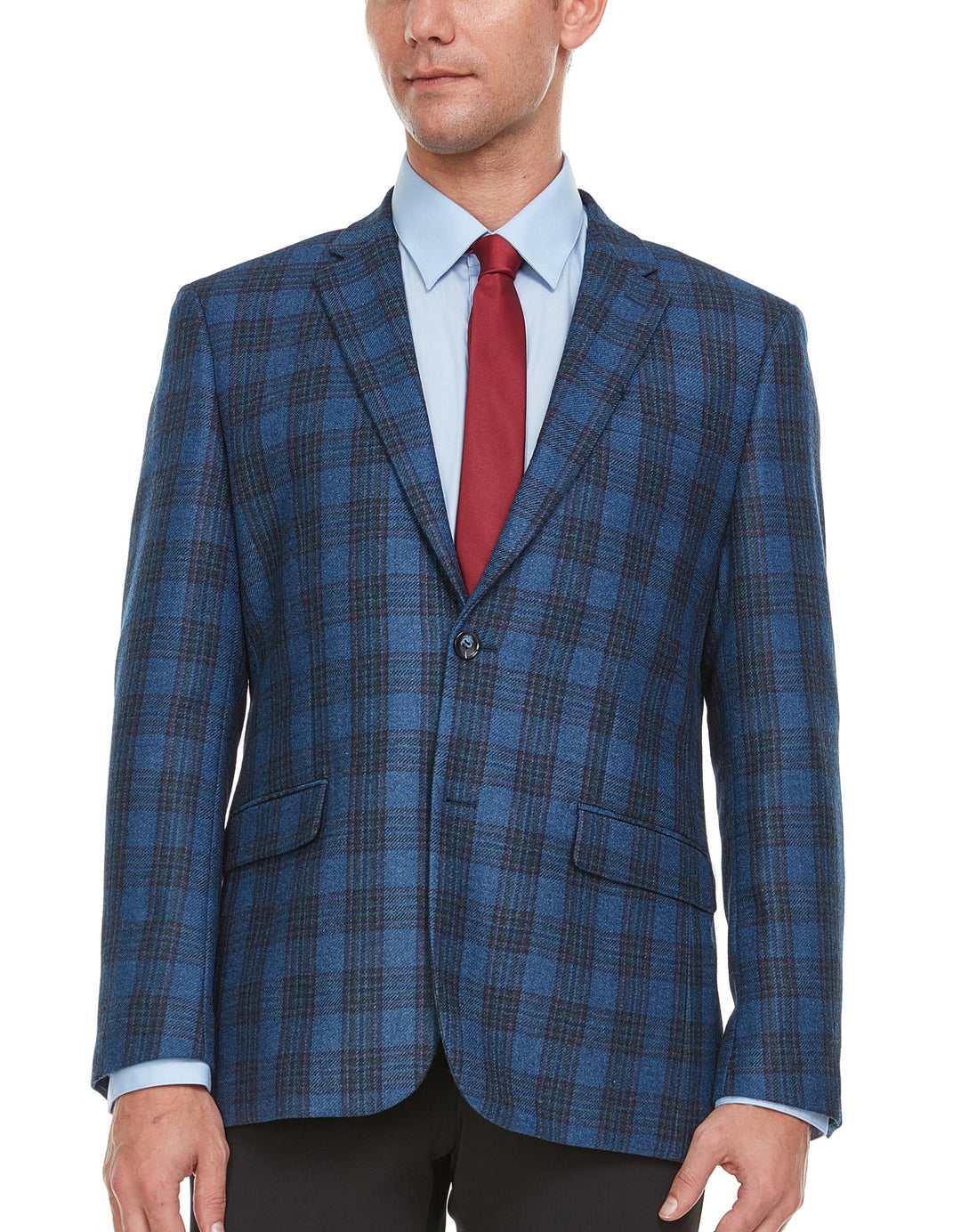 Adam Baker Men's Single Breasted 100% Wool Ultra Slim Fit Blazer/Sport Coat - Blue Heather Plaid