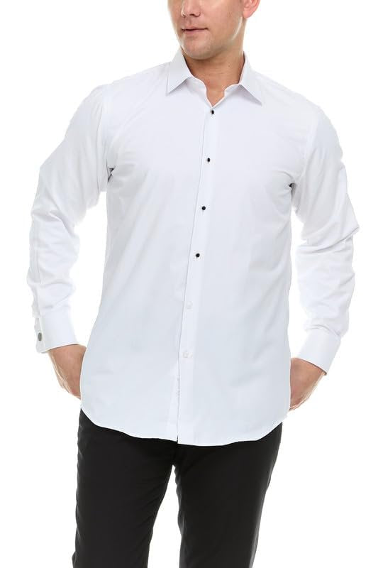 Adam Baker Men's Slim Fit Convertible Cuff Laydown & Wingtip Collar Tuxedo Shirt - Cufflinks & Bow Tie Included
