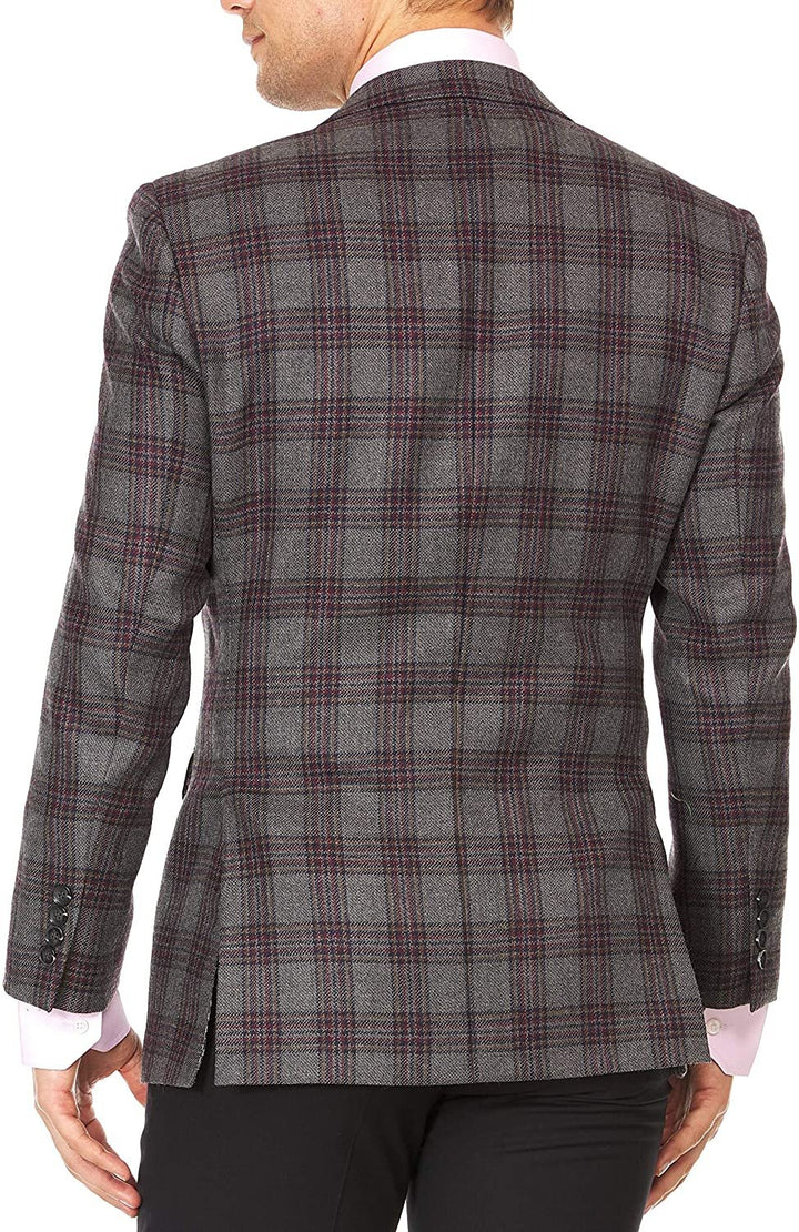 Adam Baker Men's Single Breasted 100% Wool Ultra Slim Fit Blazer/Sport Coat - Brown Plaid
