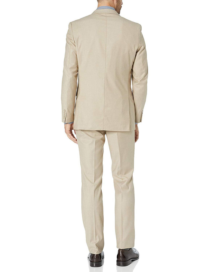 Adam Baker Men's Slim Fit 3-Piece (Jacket, Vets, Trousers) Vested Suit Set - Beige & Light Grey