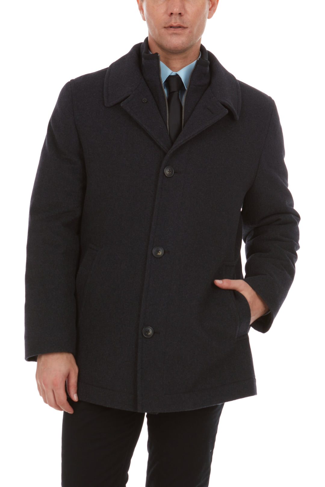 Adam Baker Men's Classic Fit Top Coat Wool Blend Overcoat Car Coat with Bib (Including Big & Tall)