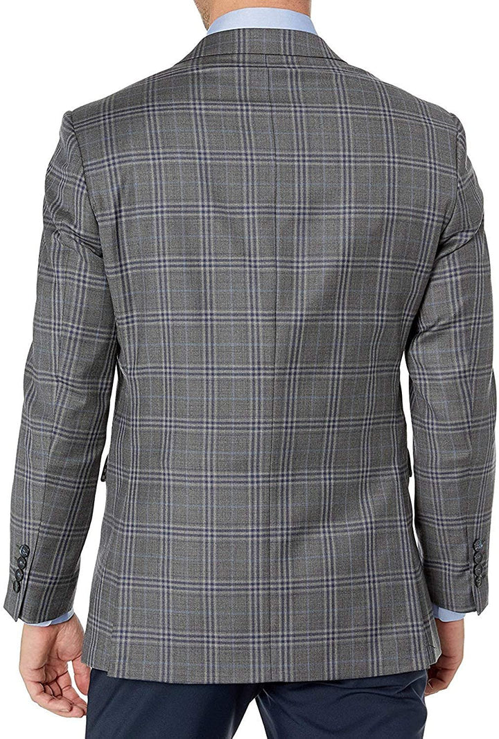 Adam Baker Men's Single Breasted 100% Wool Ultra Slim Fit Blazer/Sport Coat - Grey Plaid