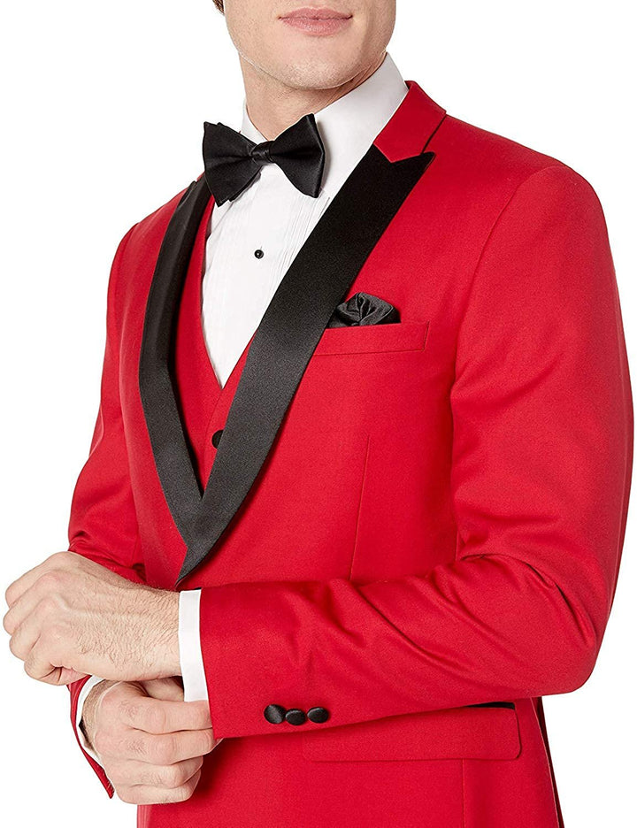 Adam Baker Men's 3-Piece Single Breasted Slim Fit 2-Button Vested Dress Tuxedo Suit Set