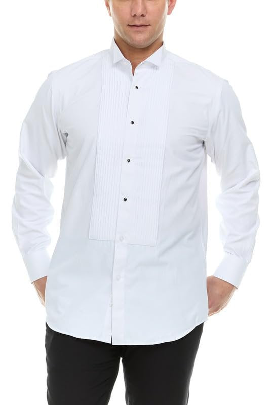 Adam Baker Men's Slim Fit Convertible Cuff Laydown & Wingtip Collar Tuxedo Shirt - Cufflinks & Bow Tie Included