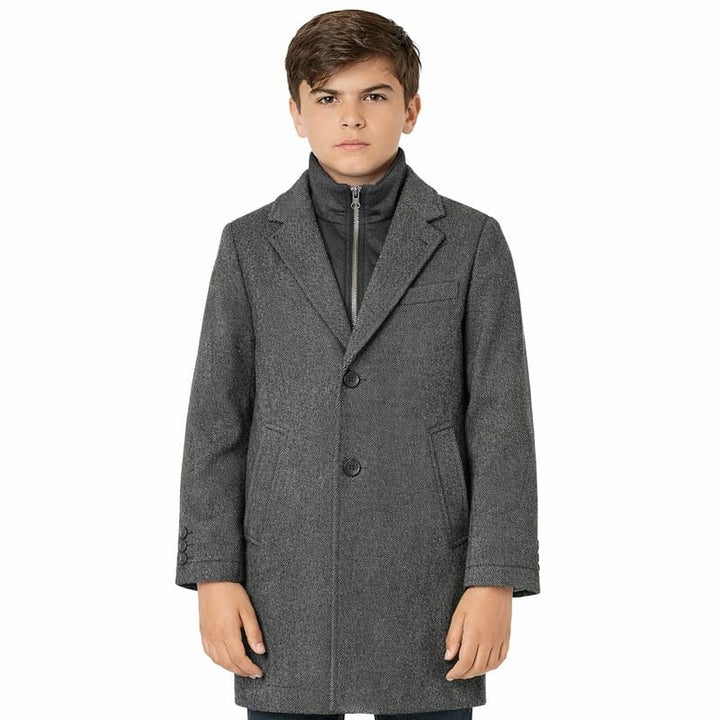 Adam Baker Boys Wool Coat – Winter Dress Coat with Notched Collar, 3/4 Length Overcoat with Removable Bib