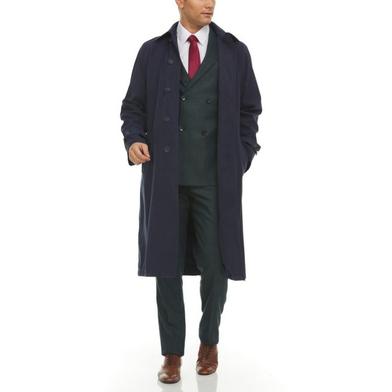 Adam Baker Men's Olive & Navy Single Breasted Full Length Trench Coat All Year Round Raincoat