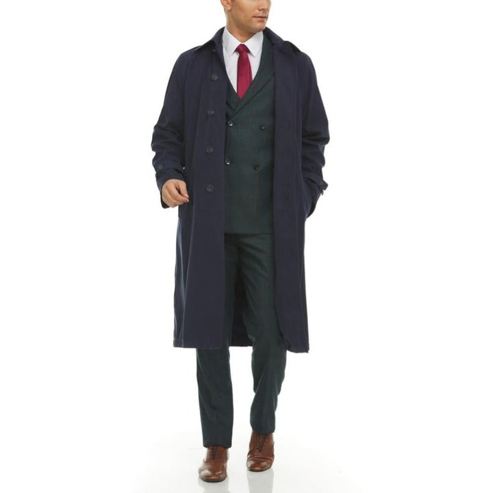 Adam Baker Men's Olive & Navy Single Breasted Full Length Trench Coat All Year Round Raincoat