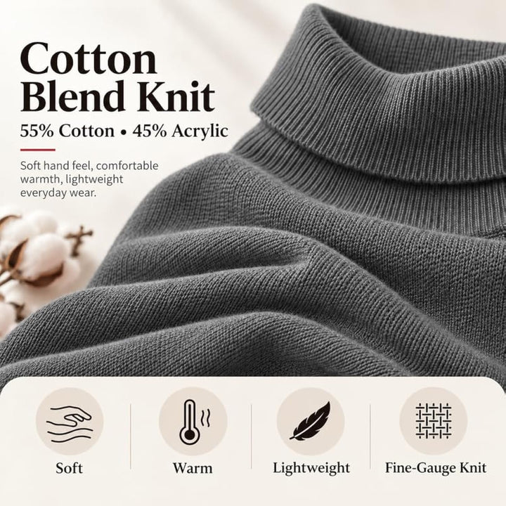 Adam Baker Men's Cotton Blend Turtleneck Sweater, Casual Knitted Pullover Sweater