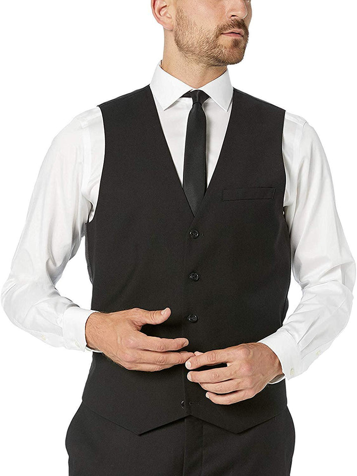 Adam Baker Men's Slim Fit 3-Piece (Jacket, Vets, Trousers) Vested Suit Set - Black & Navy