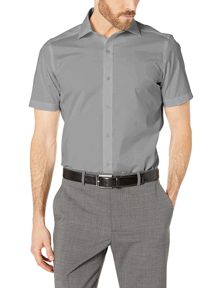 Gentlemens Collection Men's Slim Fit Short Sleeve Easy Care Solid Dress Shirt