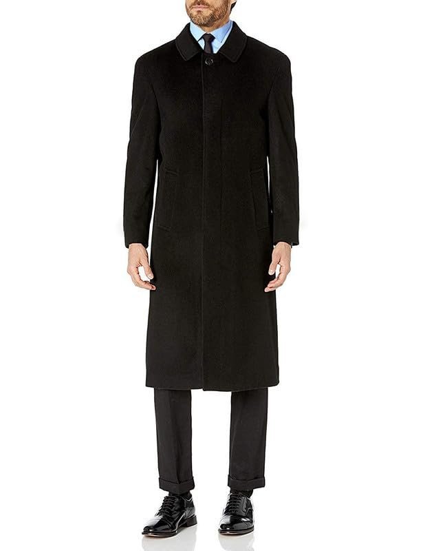 Adam Baker Men's Single Breasted Luxury Wool Full Length Topcoat - Black