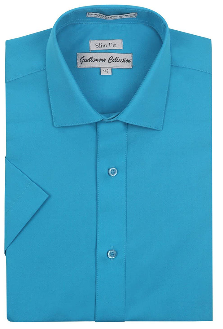 Gentlemens Collection Men's Slim Fit Short Sleeve Easy Care Solid Dress Shirt