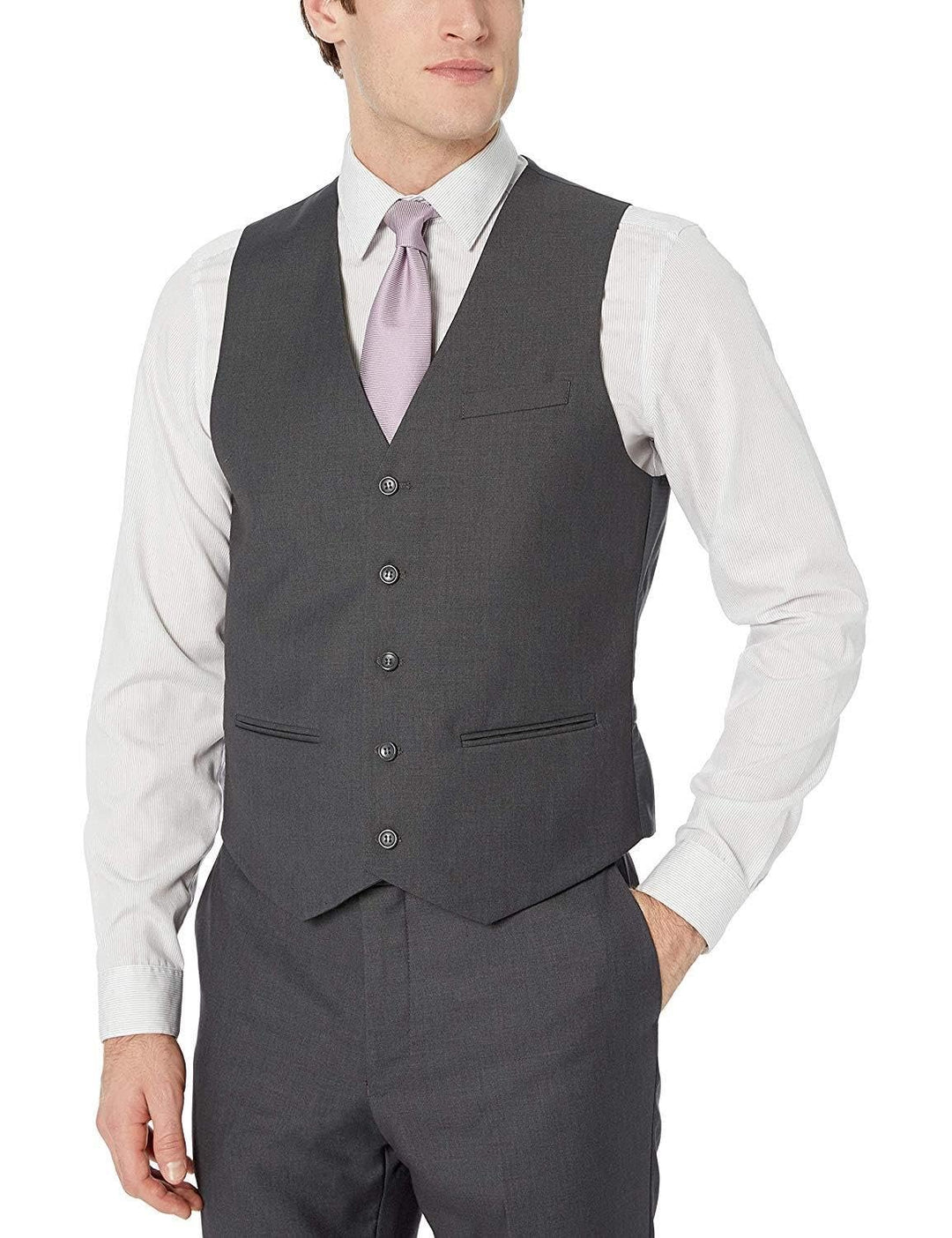 Adam Baker Men's Slim Fit 3-Piece (Jacket, Vets, Trousers) Vested Suit Set - Charcoal & Grey