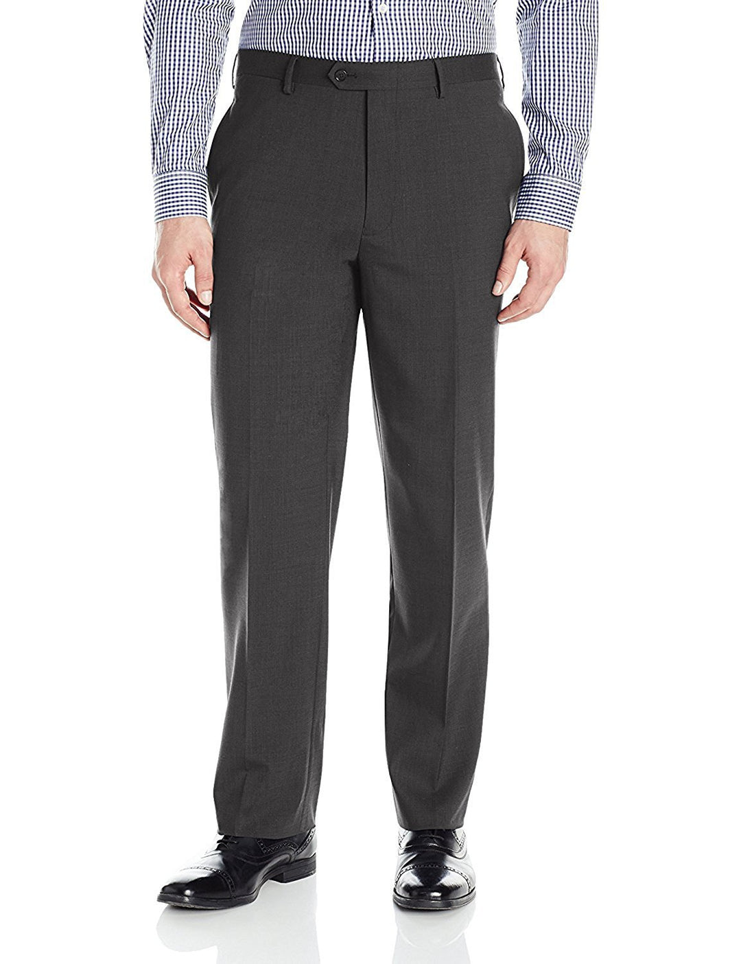Adam Baker Men's Charcoal & Grey Modern Fit 2-Piece Single Breasted Two Button Wool/Silk Blend Suit
