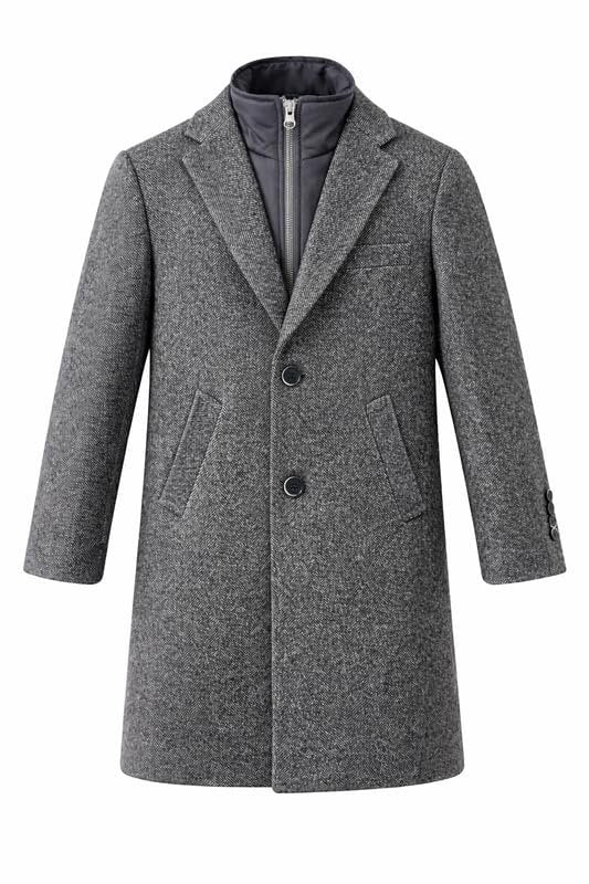 Adam Baker Boys Wool Coat – Winter Dress Coat with Notched Collar, 3/4 Length Overcoat with Removable Bib
