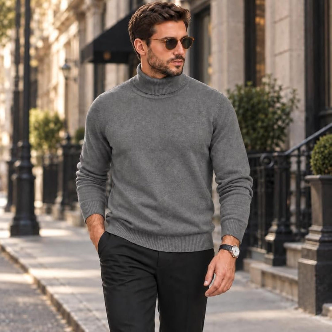 Adam Baker Men's Cotton Blend Turtleneck Sweater, Casual Knitted Pullover Sweater
