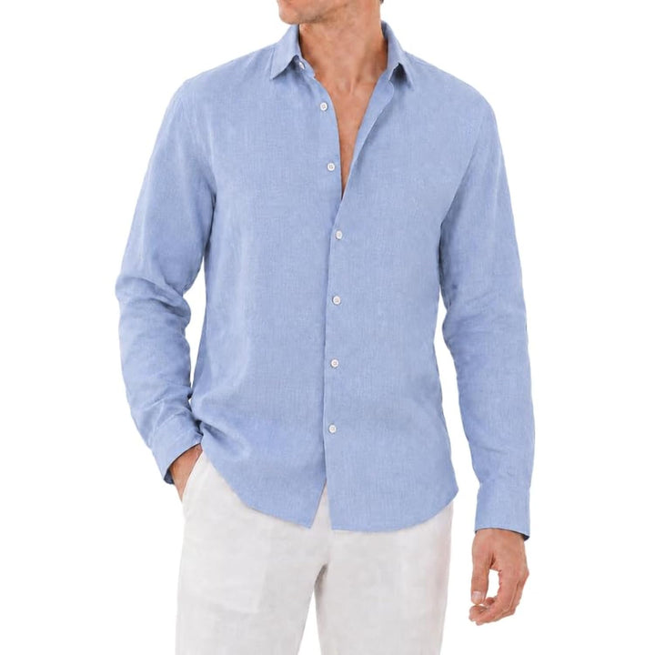 Adam Baker Men's Linen Shirt, Long Sleeve Cotton Linen Casual Shirt, Lightweight Breathable Summer Wedding Vacation Shirt
