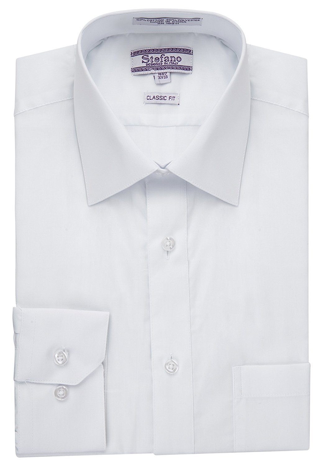 Stefano Men's Classic Fit Convertible Cuffs Solid Dress Shirt - Many Colors Available
