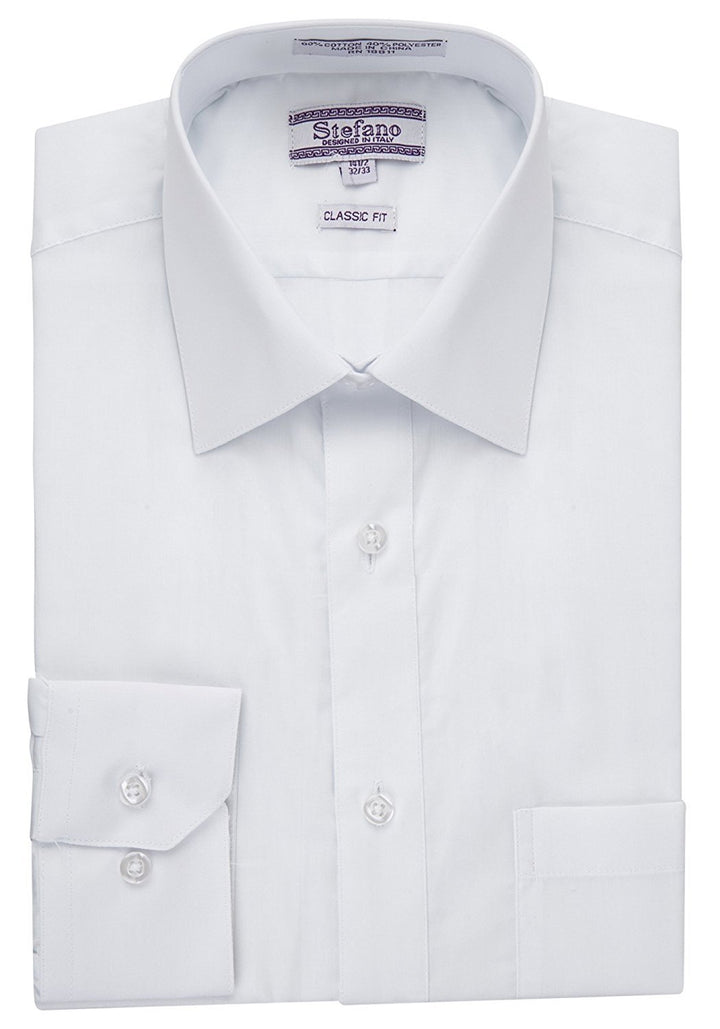 Stefano Men's Classic Fit Convertible Cuffs Solid Dress Shirt - Many Colors Available