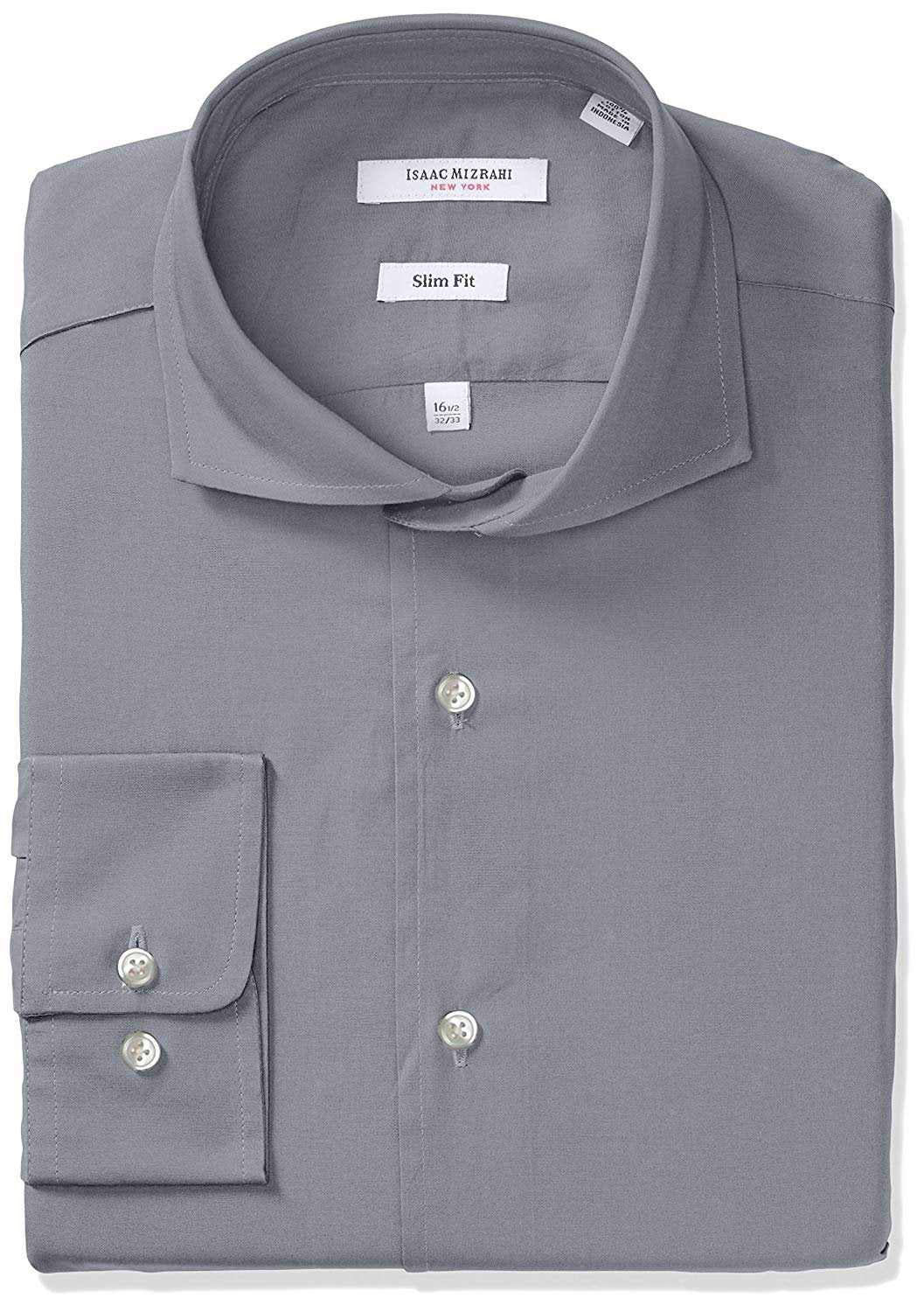 Isaac Mizrahi Men's Slim Fit Solid Broadcloth Cut Away Collar Dress Shirt