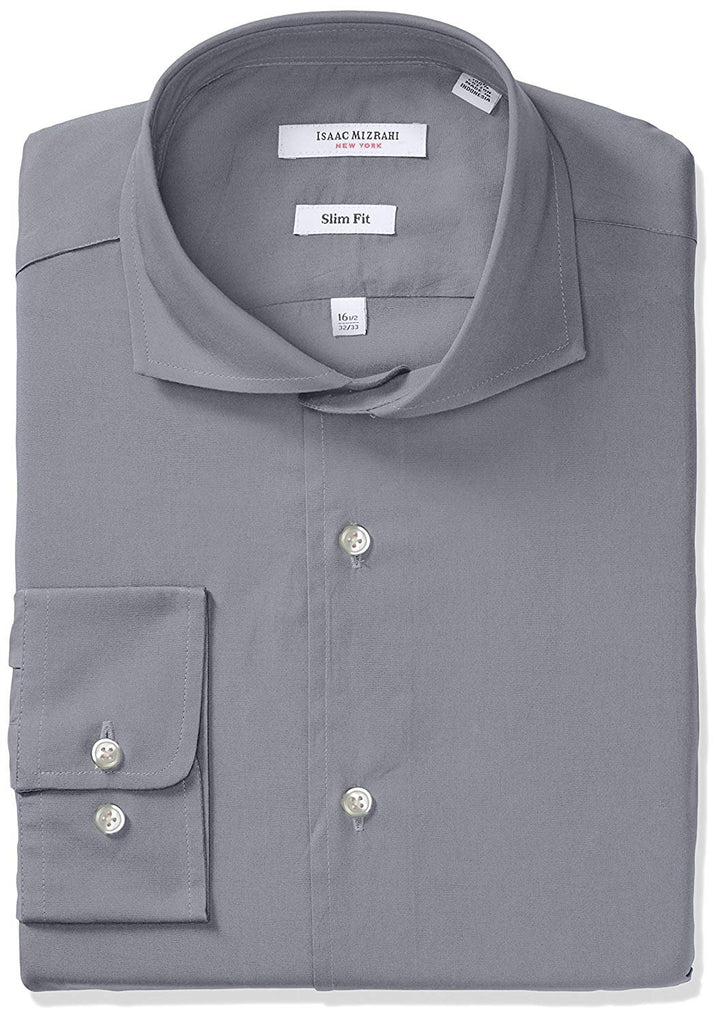 Isaac Mizrahi Men's Slim Fit Solid Broadcloth Cut Away Collar Dress Shirt