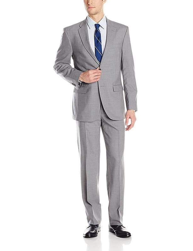 Adam Baker Men's 100% Wool Slim Fit 2-Piece Suit Set, Single Breasted Jacket and Trousers, for Business, Wedding & Prom