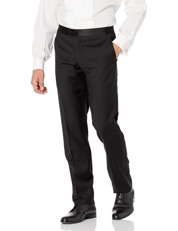 Adam Baker Men’s Slim Fit & Classic Fit Tuxedo Pants for Men | Formal Dress Pants | Satin Side Stripe & Hidden Expandable Stretch Waistband