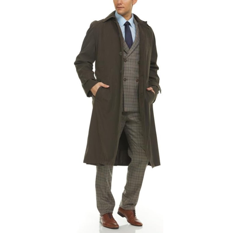 Adam Baker Men's Olive & Navy Single Breasted Full Length Trench Coat All Year Round Raincoat