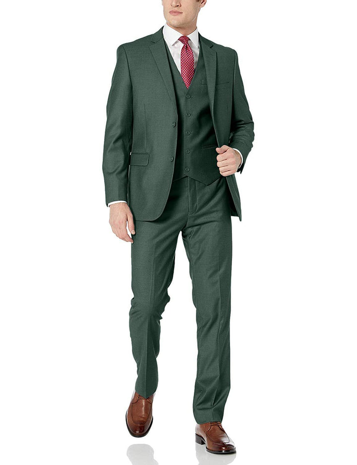 Adam Baker Men's Slim Fit 3-Piece (Jacket, Vets, Trousers) Vested Suit Set - Hunter Green