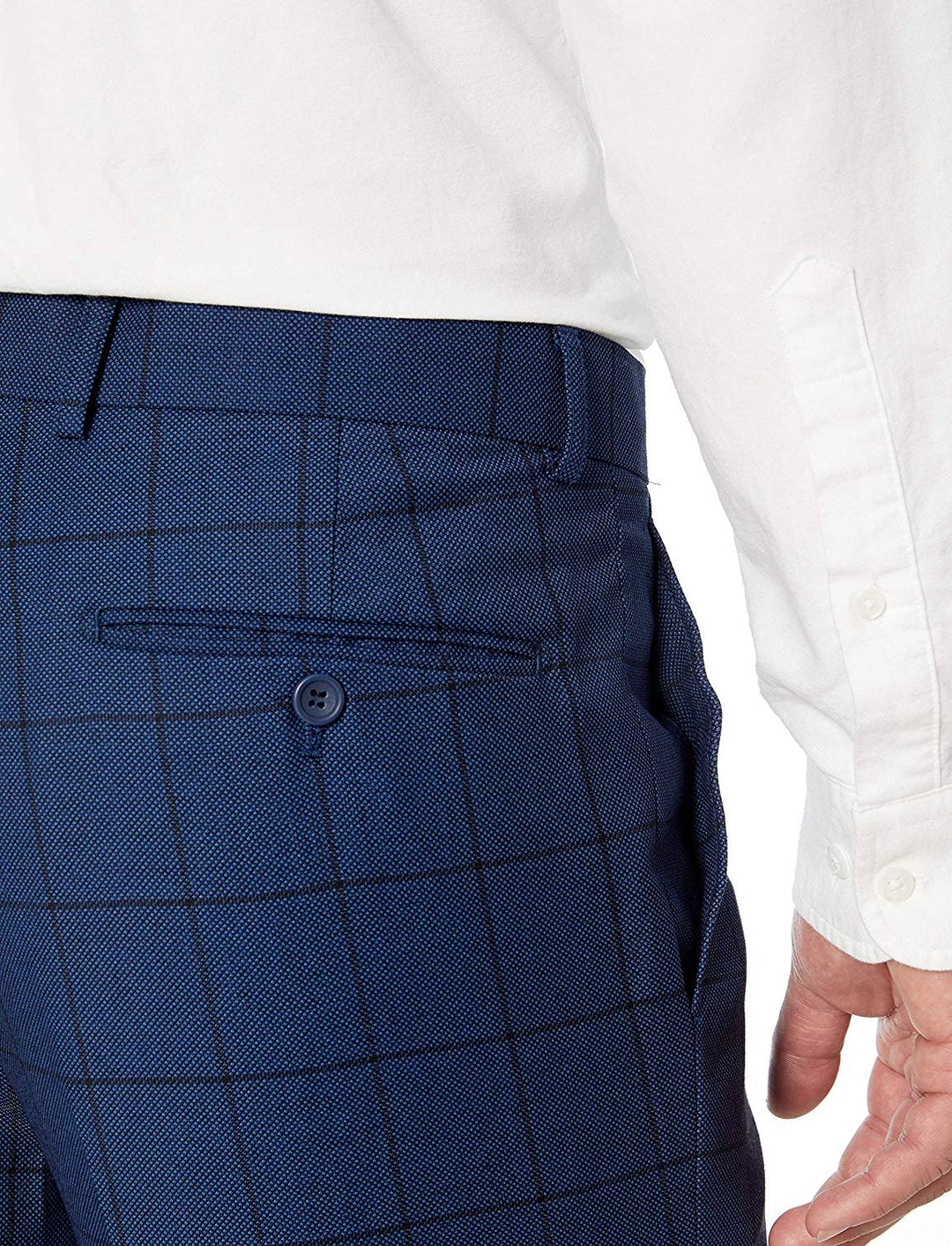 Adam Baker Men's Blue Plaid & Navy Modern Fit 2-Piece Single Breasted Two Button Wool/Silk Blend Suit