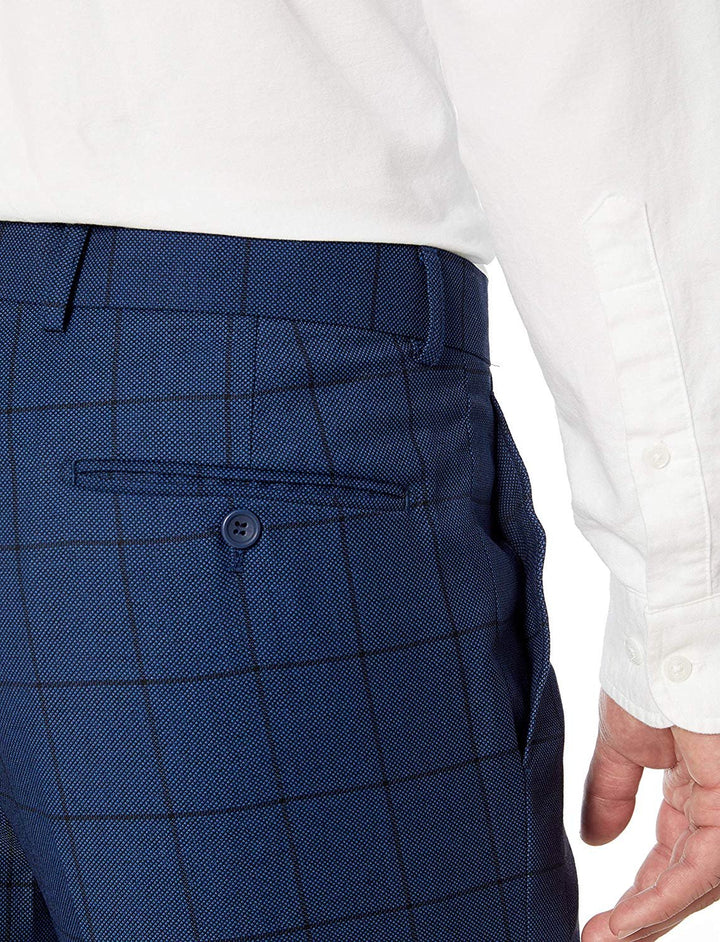 Adam Baker Men's Blue Plaid & Navy Modern Fit 2-Piece Single Breasted Two Button Wool/Silk Blend Suit