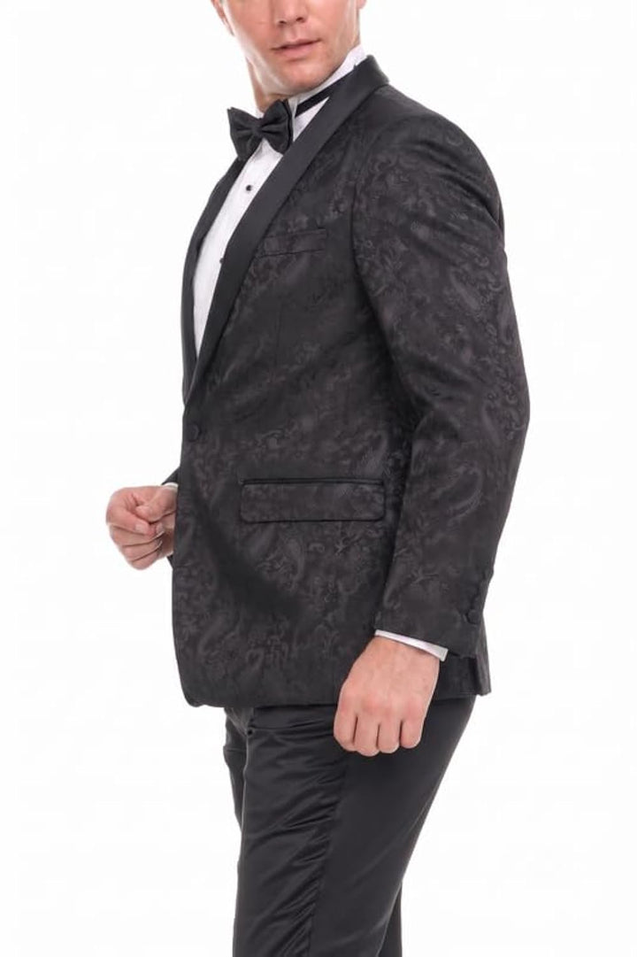 Mens Floral Tuxedo Jacket Paisley Shawl Lapel Suit Blazer Dinner Jacket for Prom, Wedding - Matching Bowtie Included