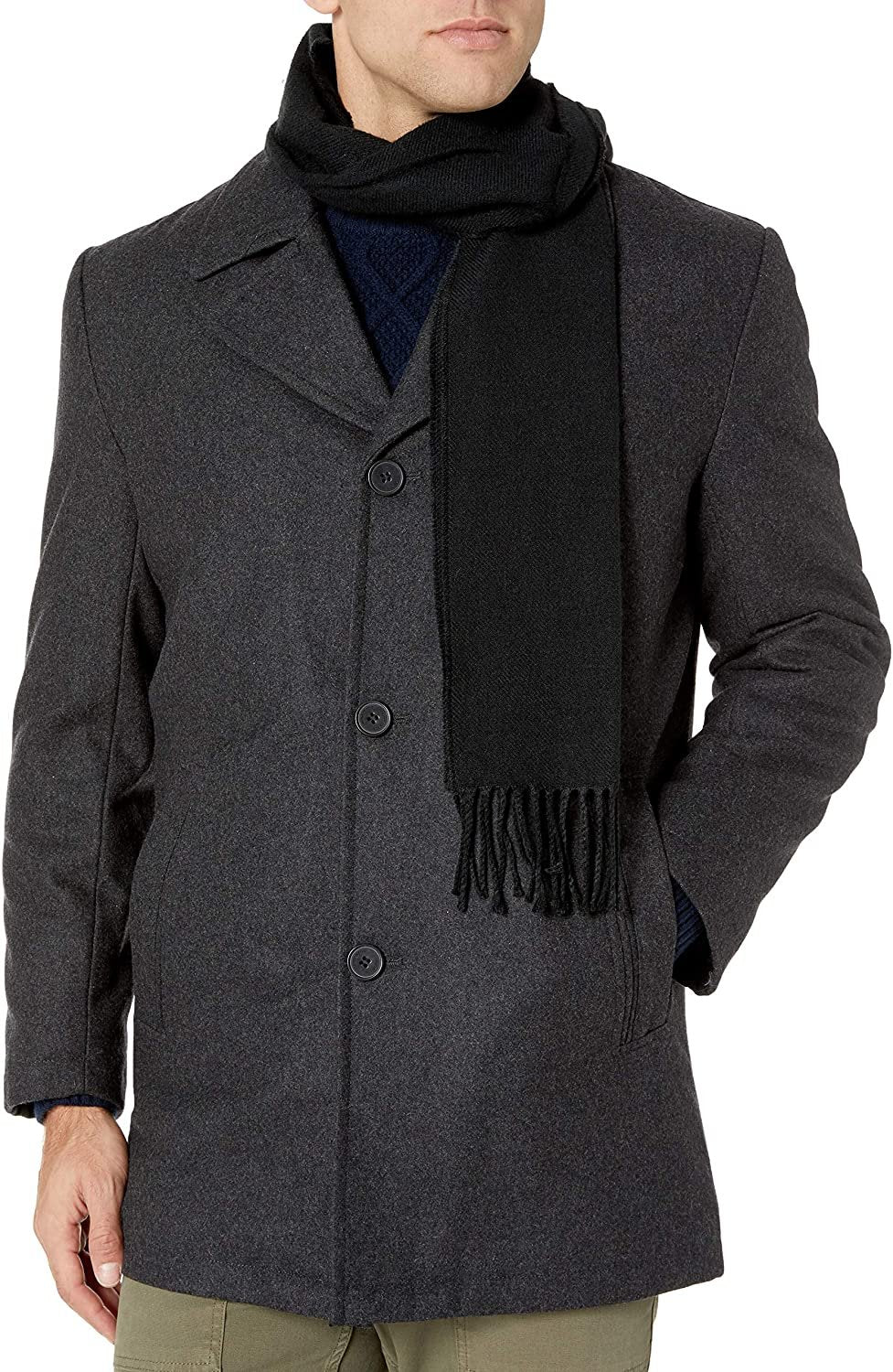 LONDON FOG mens Amity 34" Wool Blend Car Coat With Scarf