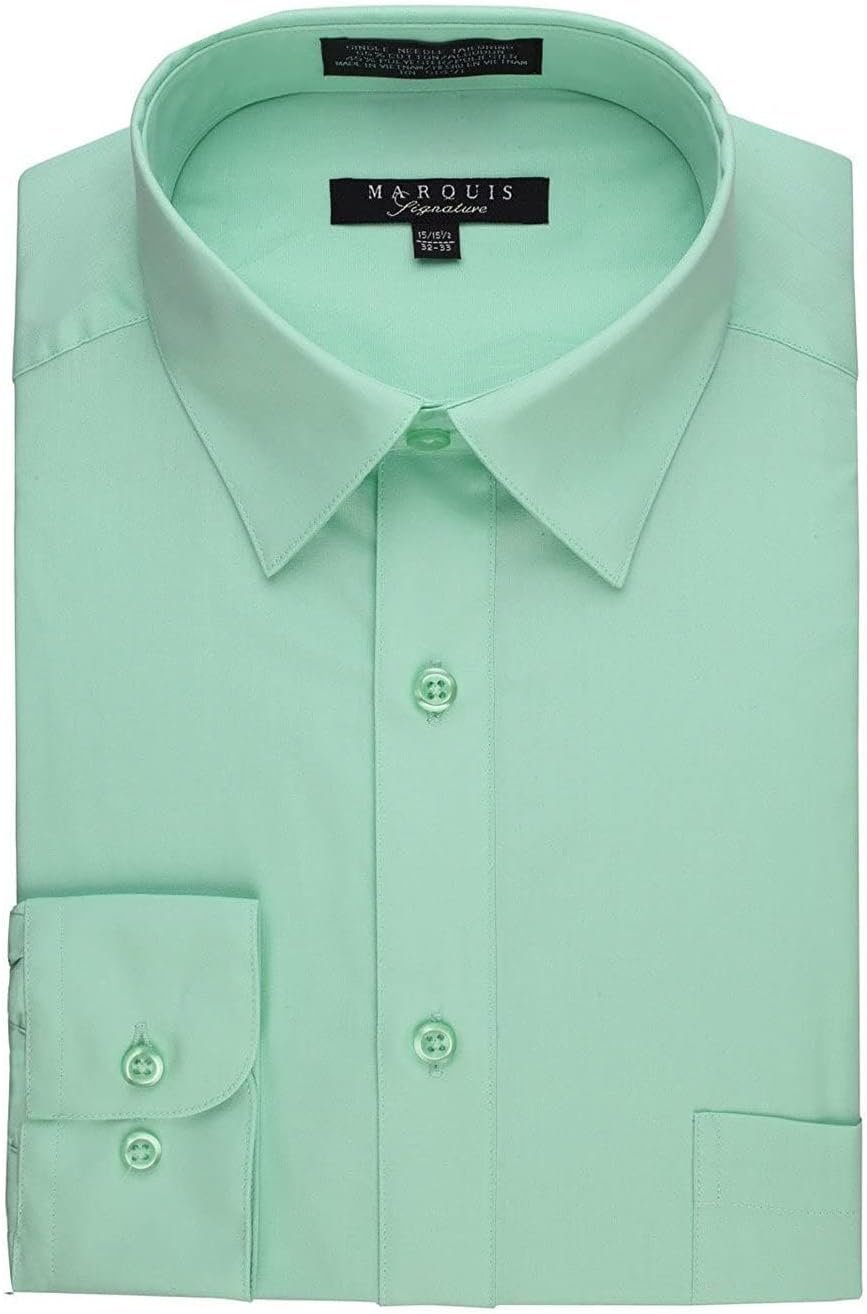 Marquis Men's Regular Fit Long Sleeve Wrinkle-Resistant Cotton Blend Solid Dress Shirt - Including Big and Tall