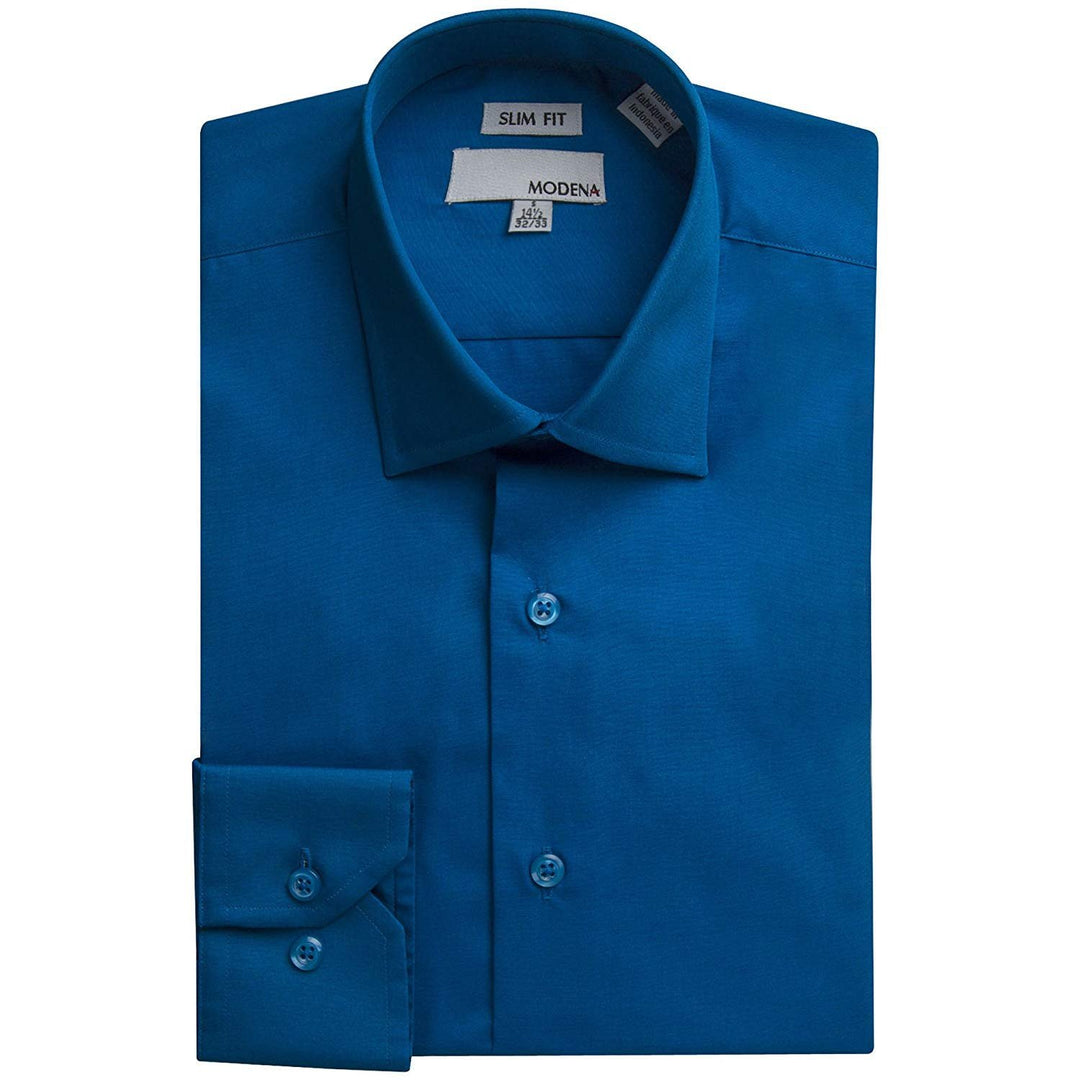 Modena Men’s Contemporary (Slim) Fit Long Sleeve Solid Dress Shirt – Colors