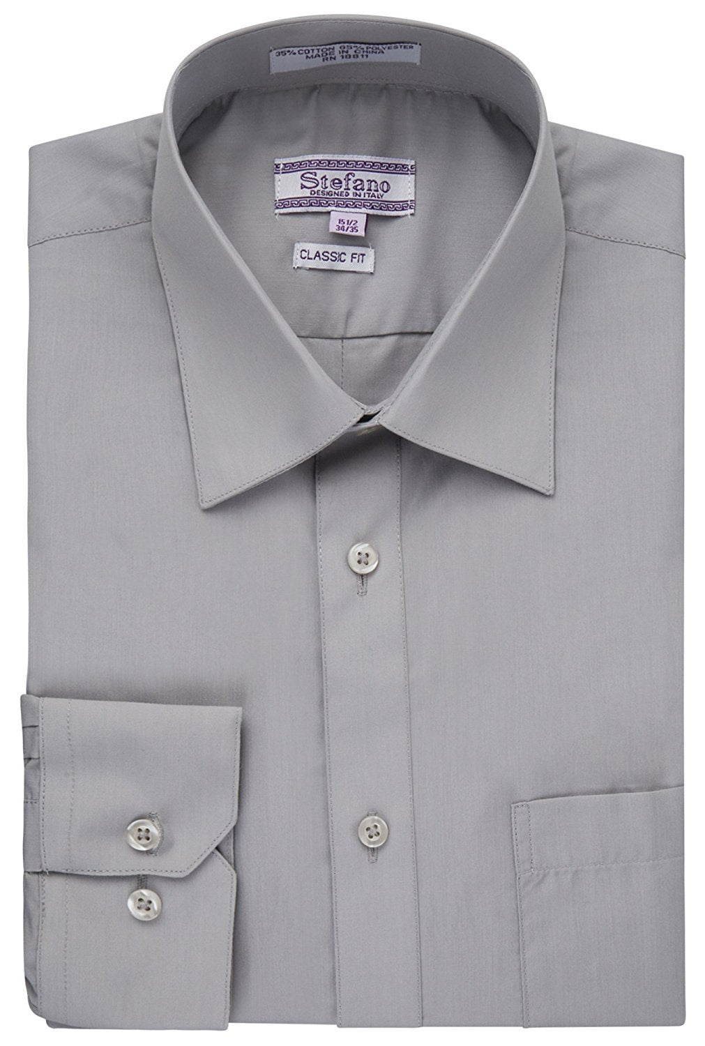 Stefano Men's Classic Fit Convertible Cuffs Solid Dress Shirt - Many Colors Available