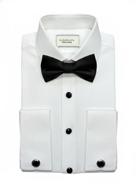 Adam Baker Men's MSH9801T 4-Way Stretch Slim Fit French Cuff Laydown Collar Tuxedo Shirt - White, XXL
